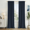 INOVADAY 100% Blackout Curtains 108 Inches Length 2 Panels Set, Back Tab/Rod Pocket Linen Black Out Curtains for Bedroom, Therma