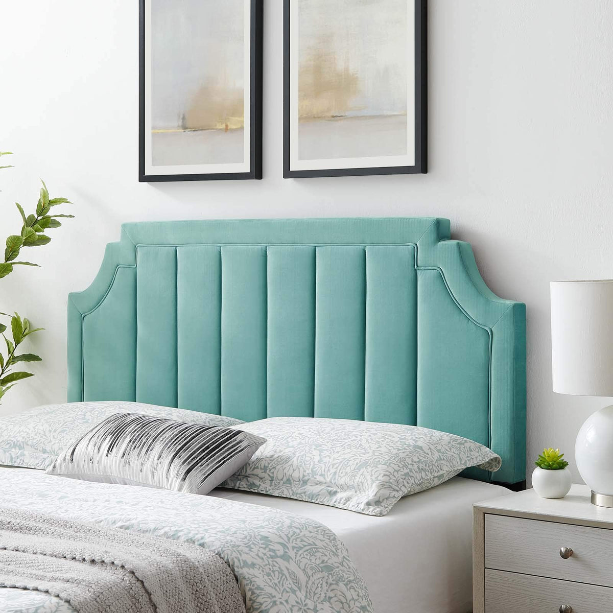 Modway Alyona Channel Tufted Performance Velvet Headboard, Full/Queen, Mint