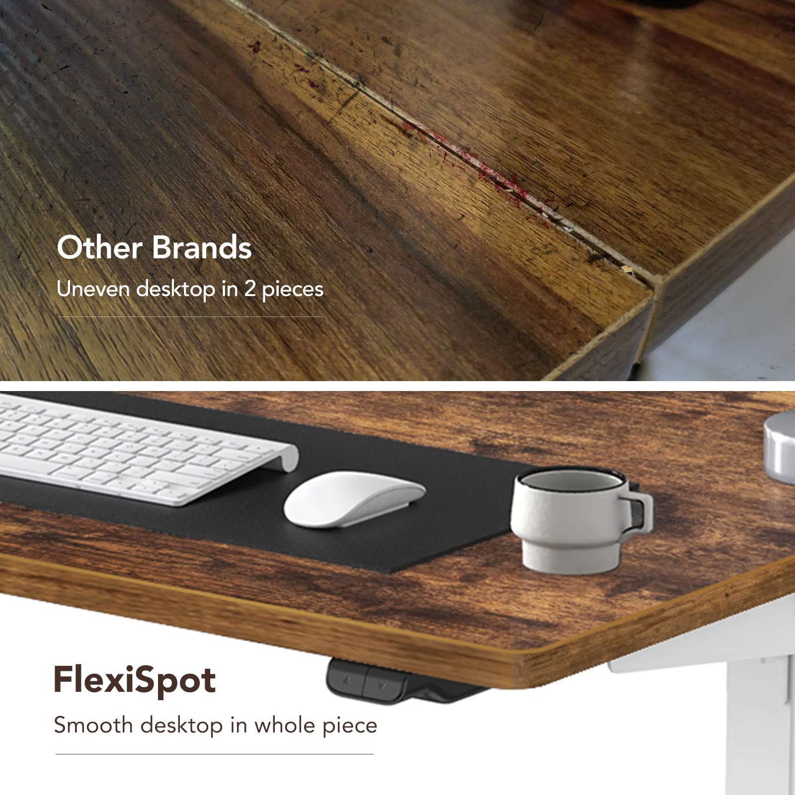 Flexispot Adjustable Desk, 55X28 Electric Standing Desk Sit Stand Desk Whole-Piece Desk Board For Home Office (Black Frame + Rustic Top, 2 Packages)