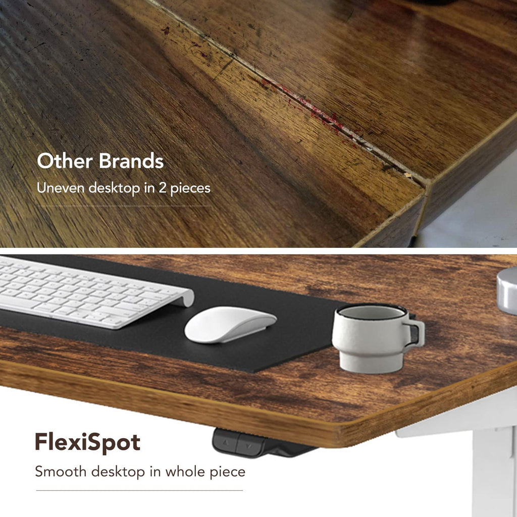Flexispot Adjustable Desk, 55X28 Electric Standing Desk Sit Stand Desk Whole-Piece Desk Board For Home Office (Black Frame + Rustic Top, 2 Packages)