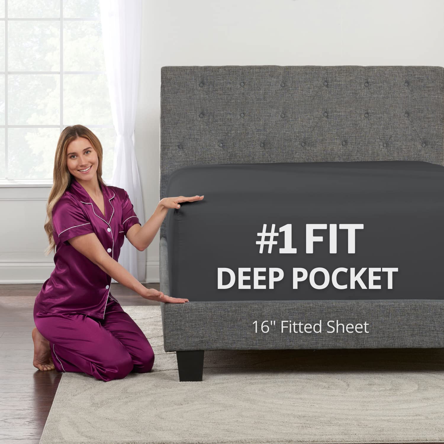 Dealuxe California King Fitted Sheet Deep Pocket - Real 16In Fit Perfectly 14In-18In Deep Mattress & Toppers - Cal King Sheets D