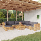 vidaXL Patio Furniture Set 9 Piece, Sectional Sofa with Cushions, Patio Lounge Set with Coffee Table for Garden Lawn Backyard, Solid Wood Teak