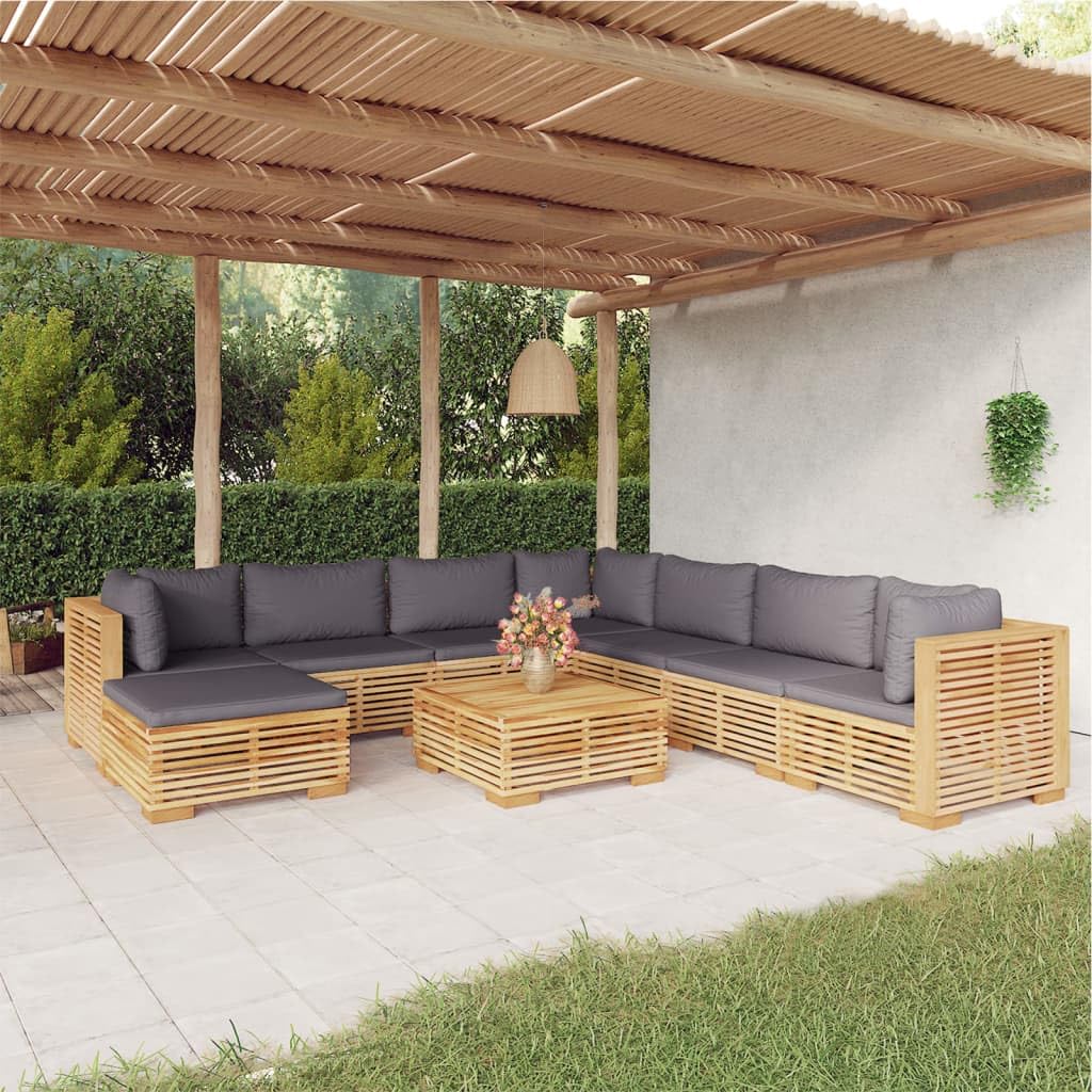 vidaXL Patio Furniture Set 9 Piece, Sectional Sofa with Cushions, Patio Lounge Set with Coffee Table for Garden Lawn Backyard, Solid Wood Teak