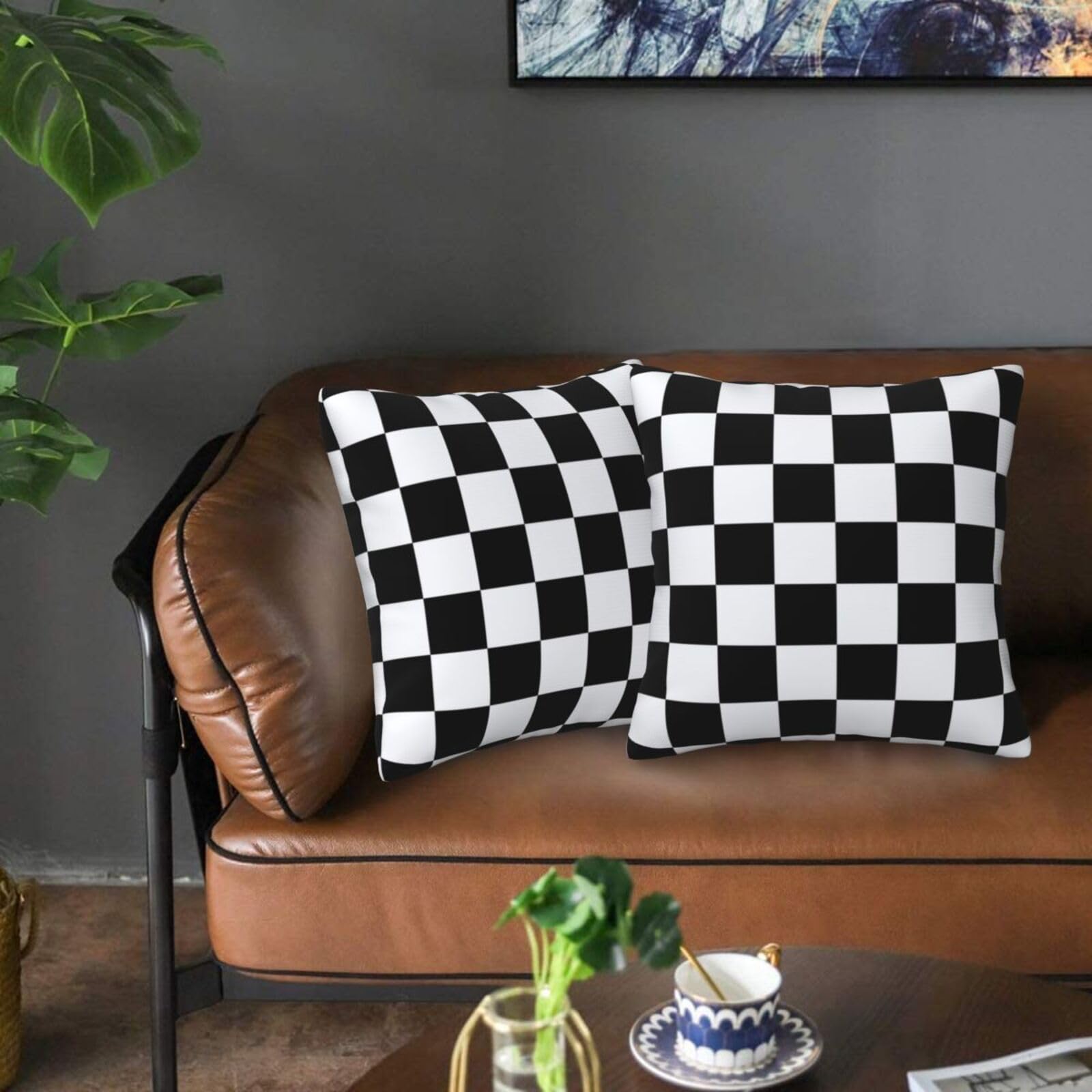 Checkered Pillow Covers 18X18 In Couch Black And White Plaid Pillow Case Sets Of 2 Modern Decorative Square Throw Pillows For Ho
