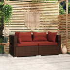 vidaXL Poly Rattan Patio Loveseat with Cushions - 2-Seater Outdoor Lounge Set in Brown and Cinnamon Red - Fabric Cushions