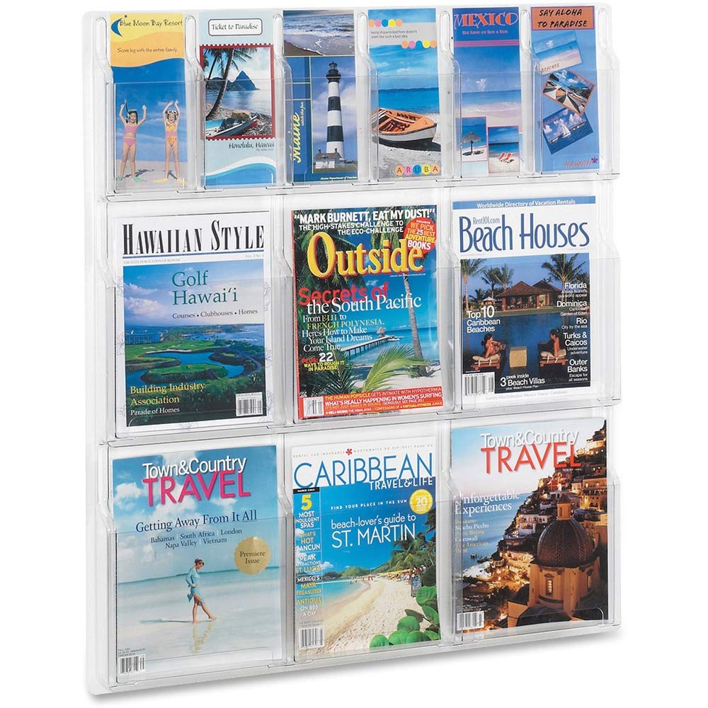 Wholesale Case Of 2 - Safco Magazine/Pamphlet Plastic Display Rack-Magazine/Pamphlet Display,6 Pckt. Each,30&quot;X2&quot;X34-3/4&quot;,Clear