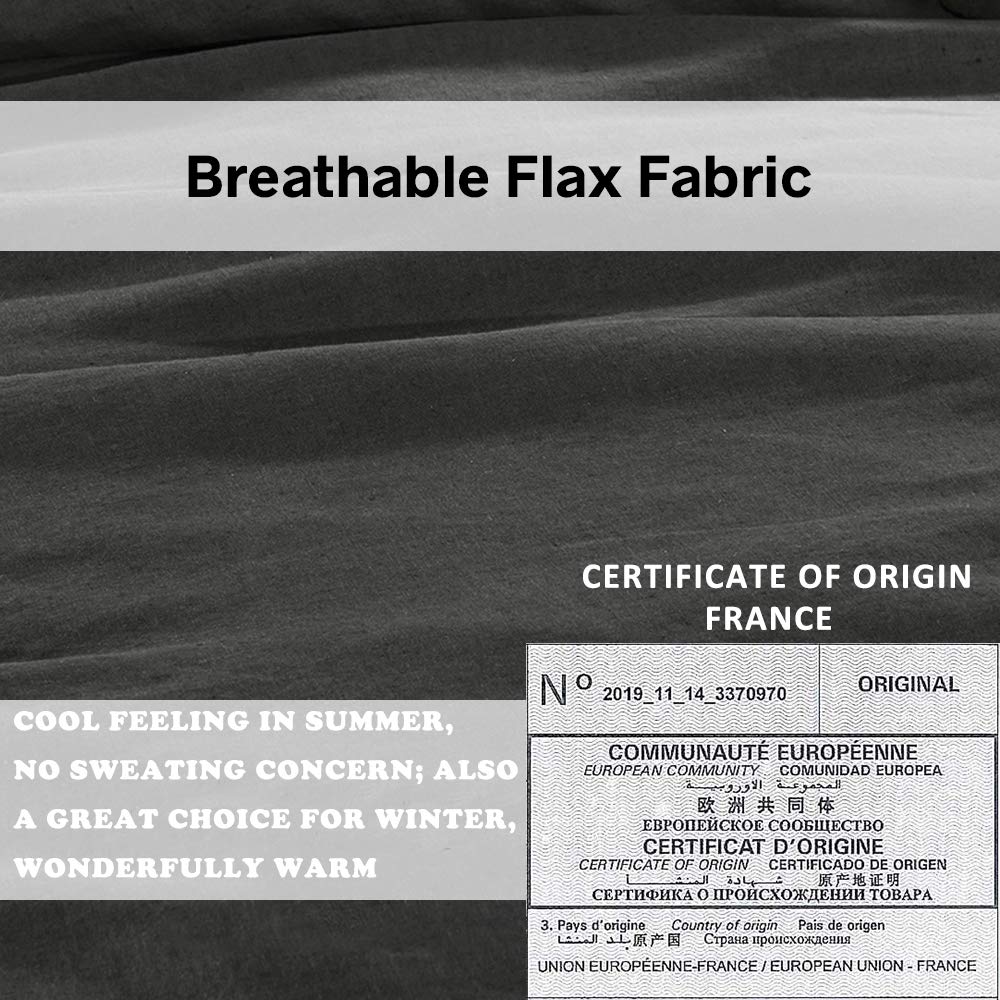 Simple&Opulence 100% French Linen Euro Shams With Embroidery (26'' X 26'') - Pack Of 2 - Pre Washed Solid Color Natural Flax Soft Breathable - Dark Grey