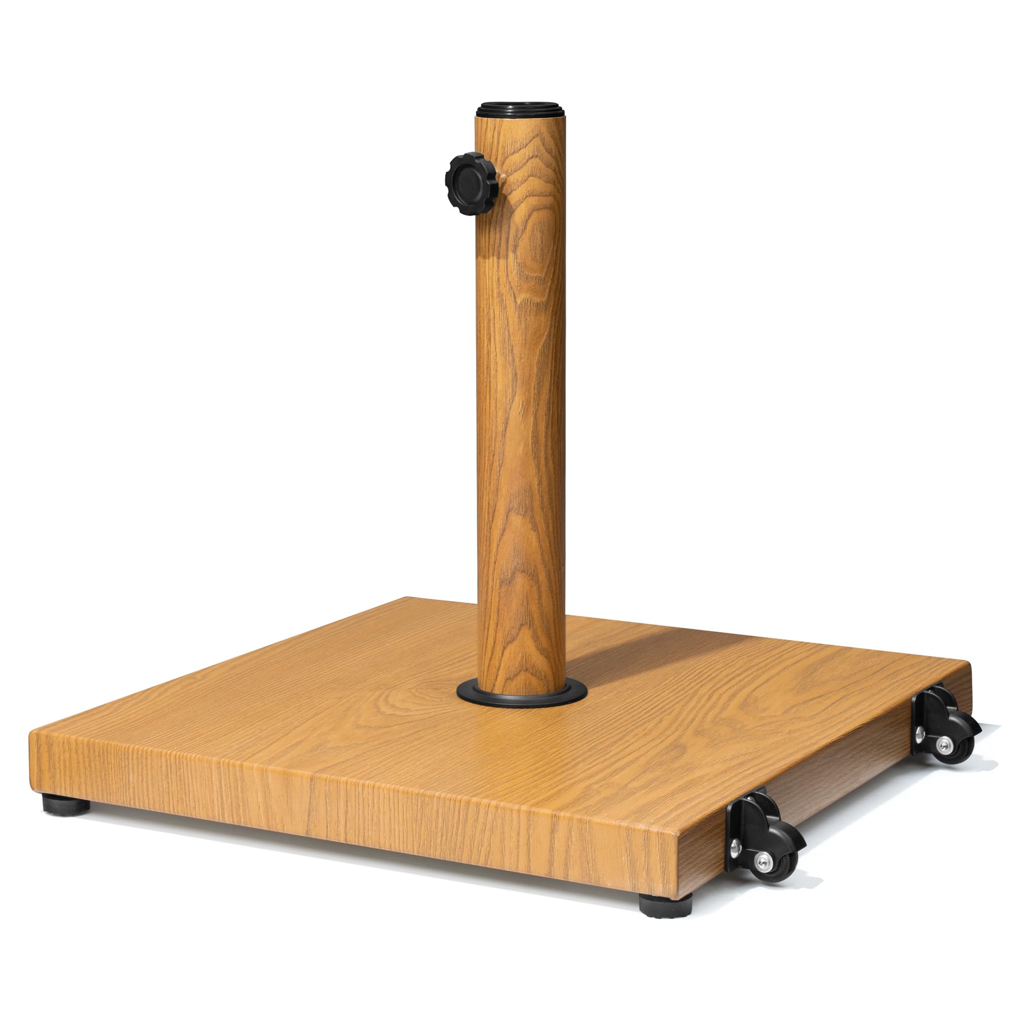 Vredhom Patio Umbrella Base 40Lbs Outdoor Umbrella Stand With Wheels, Heavy Duty Square Concrete Stand Market Umbrella, Teak