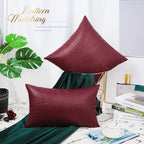 Brawarm Faux Leather Pillow Covers 16 X 16 Inches, Burgundy Leather Pillow Covers Pack Of 2, Crocodile Leather Decorative Throw