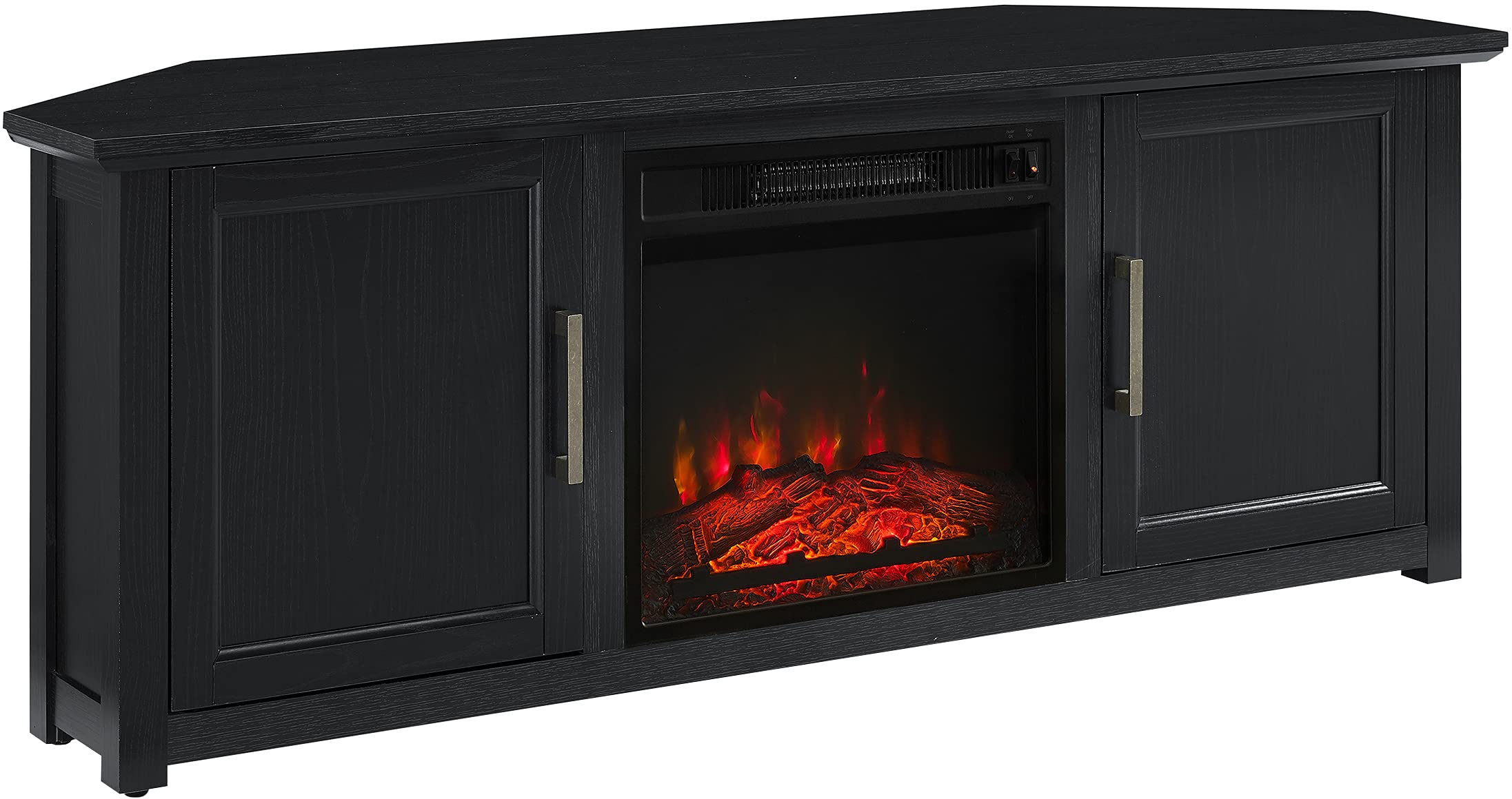 Crosley Furniture Camden Corner Fireplace TV Stand for 65+ inch TVs, Entertainment Center with Storage Shelves, Black