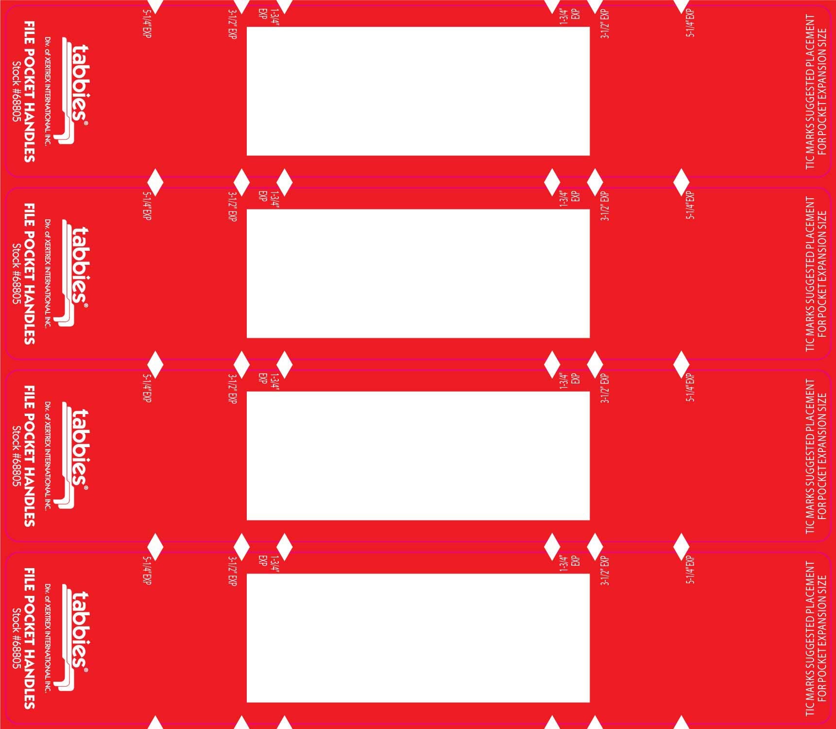Tabbies File Pocket Handles, 9.63 X 2, Red/White, 4/Sheet, 12 Sheets/Pack