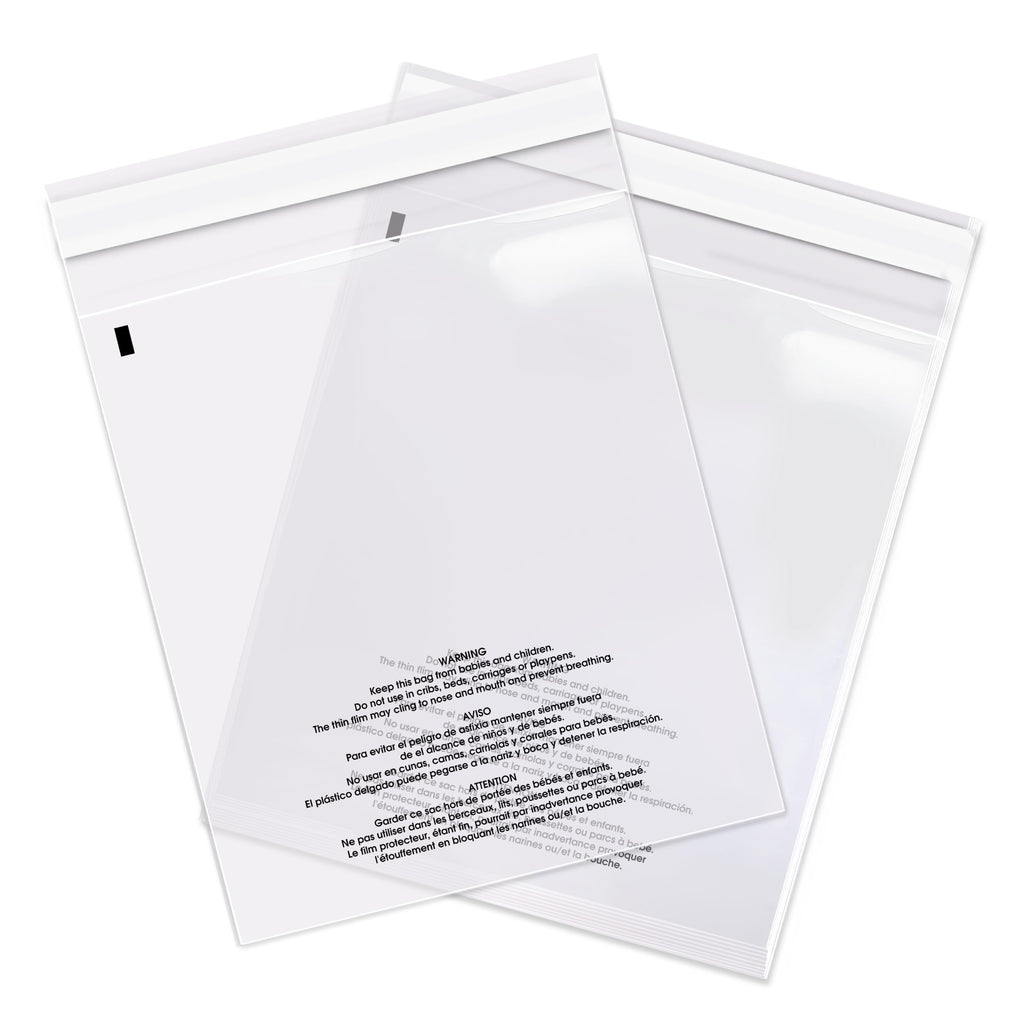 Spartan Industrial - 8' X 10' (1000 Count) Self Seal Clear Poly Bags With Suffocation Warning For Packaging, Shipping & Fba -