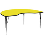 Flash Furniture Wren 48''W X 96''L Kidney Yellow Hp Laminate Activity Table - Standard Height Adjustable Legs