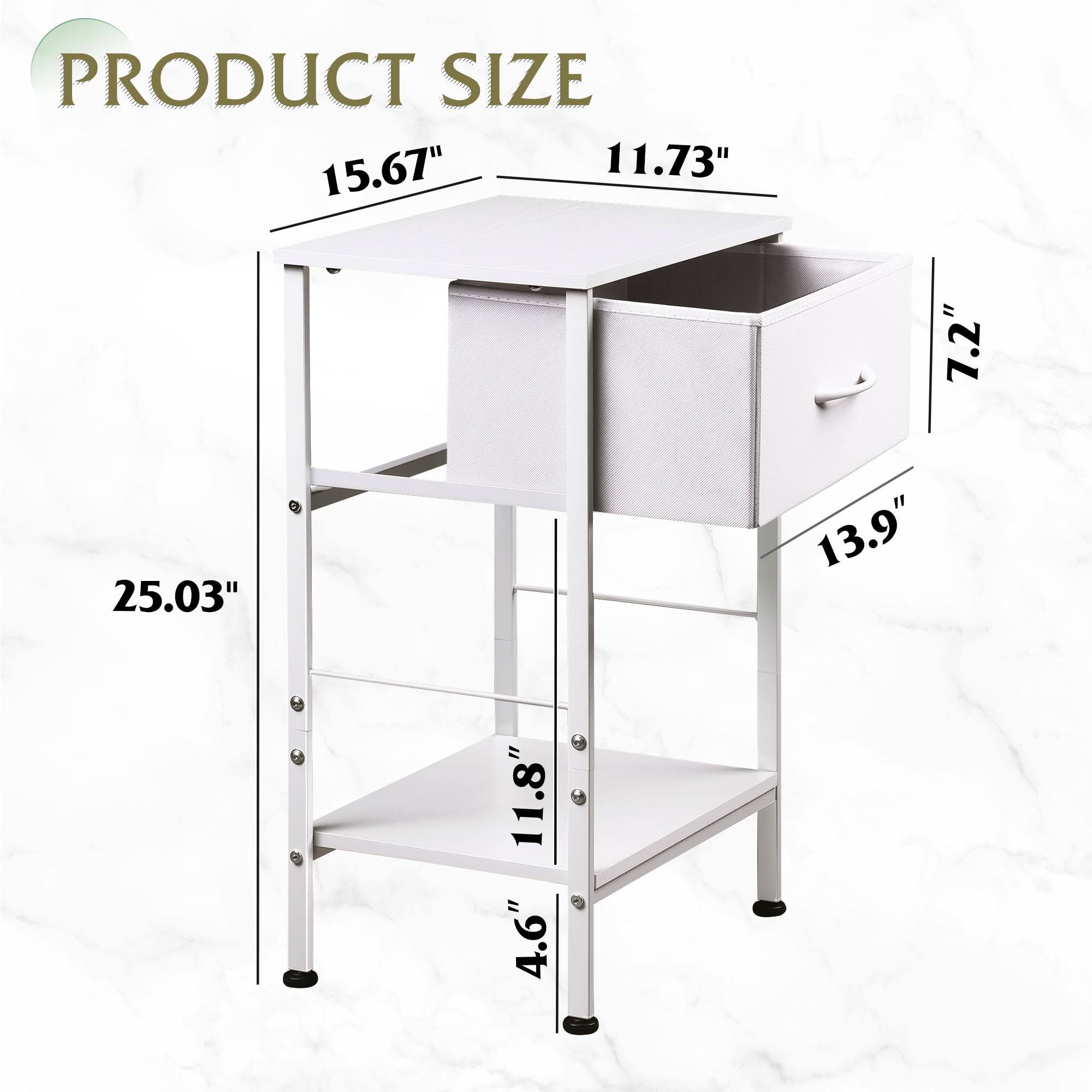 Wlive Night Stand Set 2, White Nightstand With Fabric Storage Drawer And Open Wood Shelf, End Tables Dresser For Bedroom, Bed Side Table, Dorm, 25.03' Height