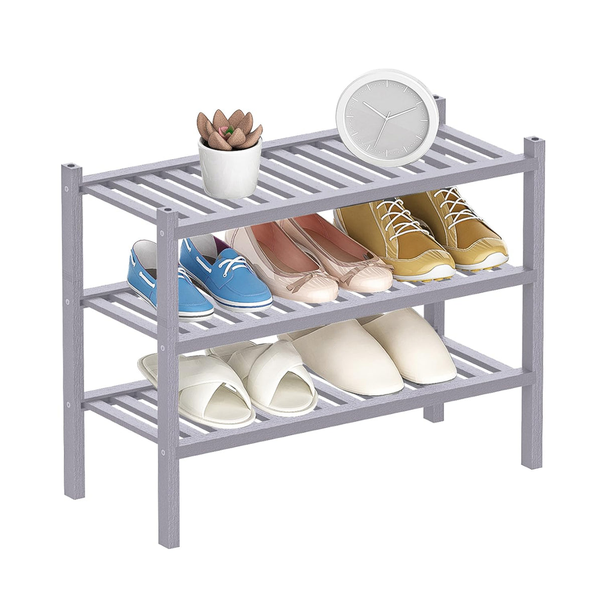 Shoe Rack 3-Tier Organizer-Stackable Storage Shelf with Multi-Function Combinations-Free Standing Shoe Racks for Closet,Entryway