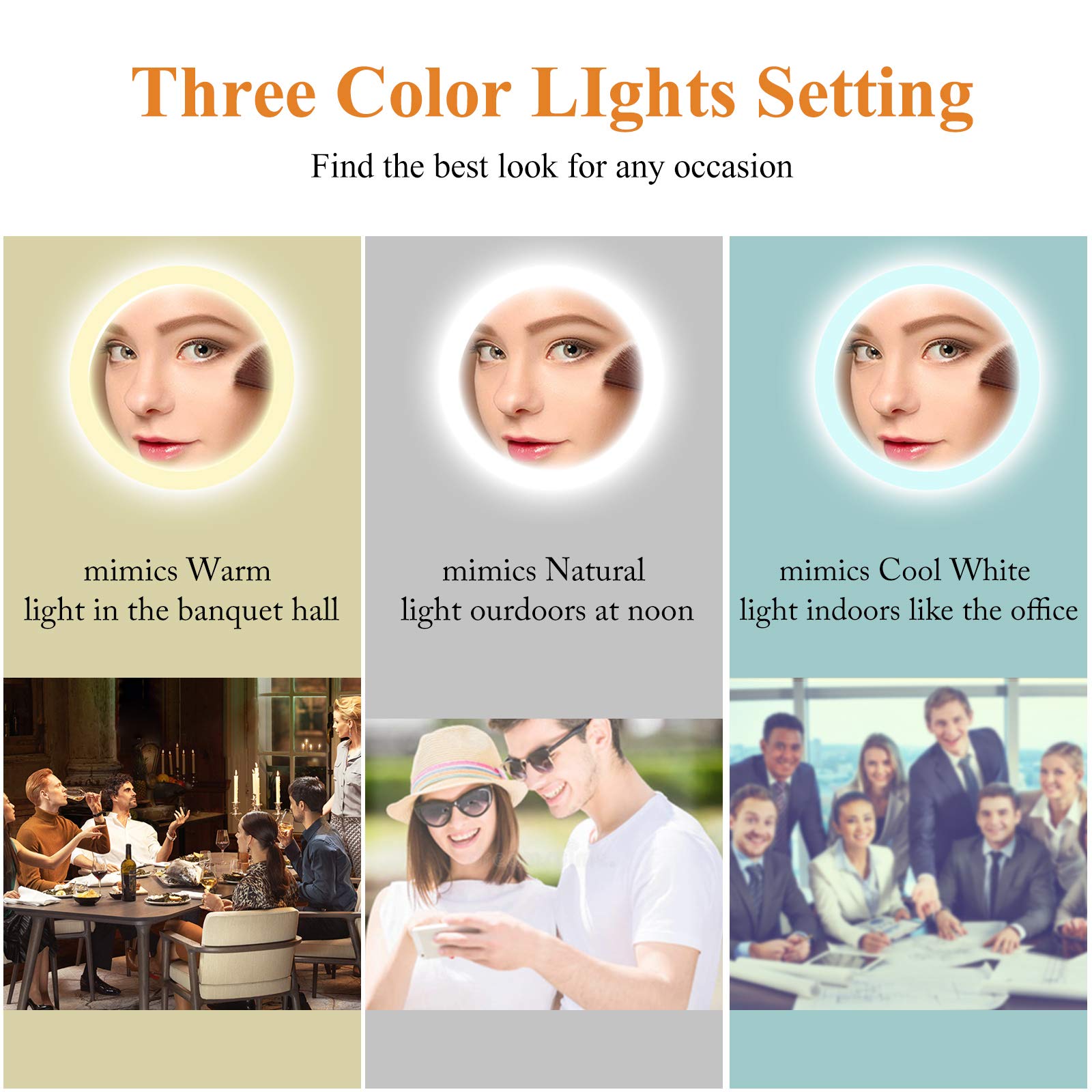 Gurun 8.5 Inch Tabletop Led Lighted Makeup Mirror With 10X Magnification Double Sided Vanity Mirror Plug Power Chrome Finish M22