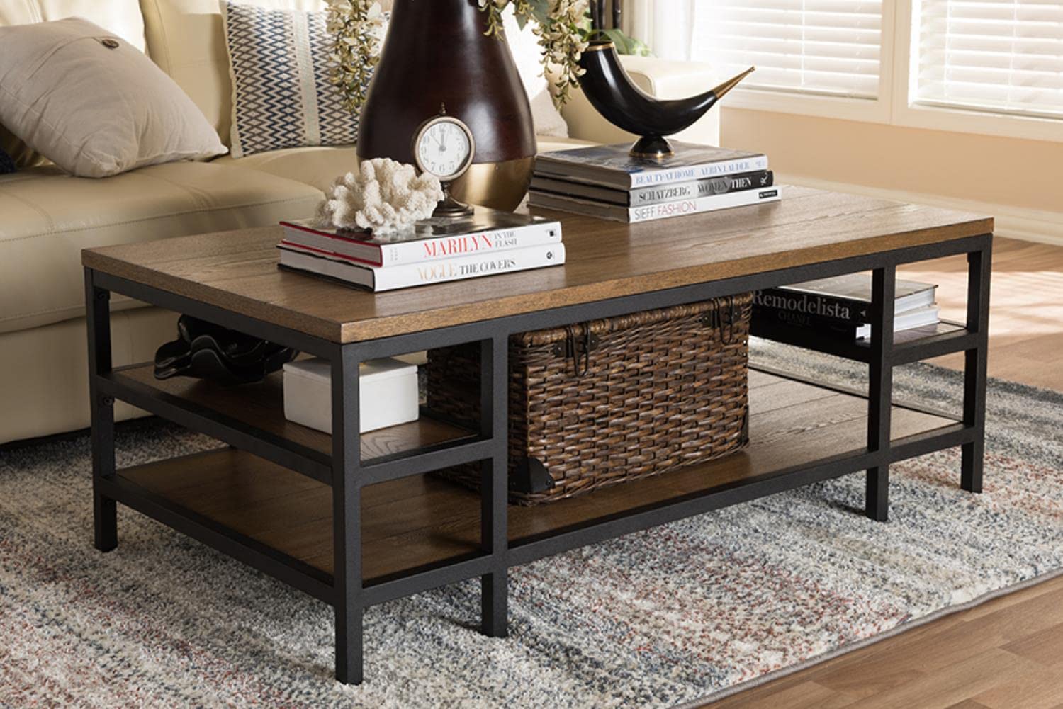 Baxton Studio Caribou Storage Coffee Table In Oak Brown And Black