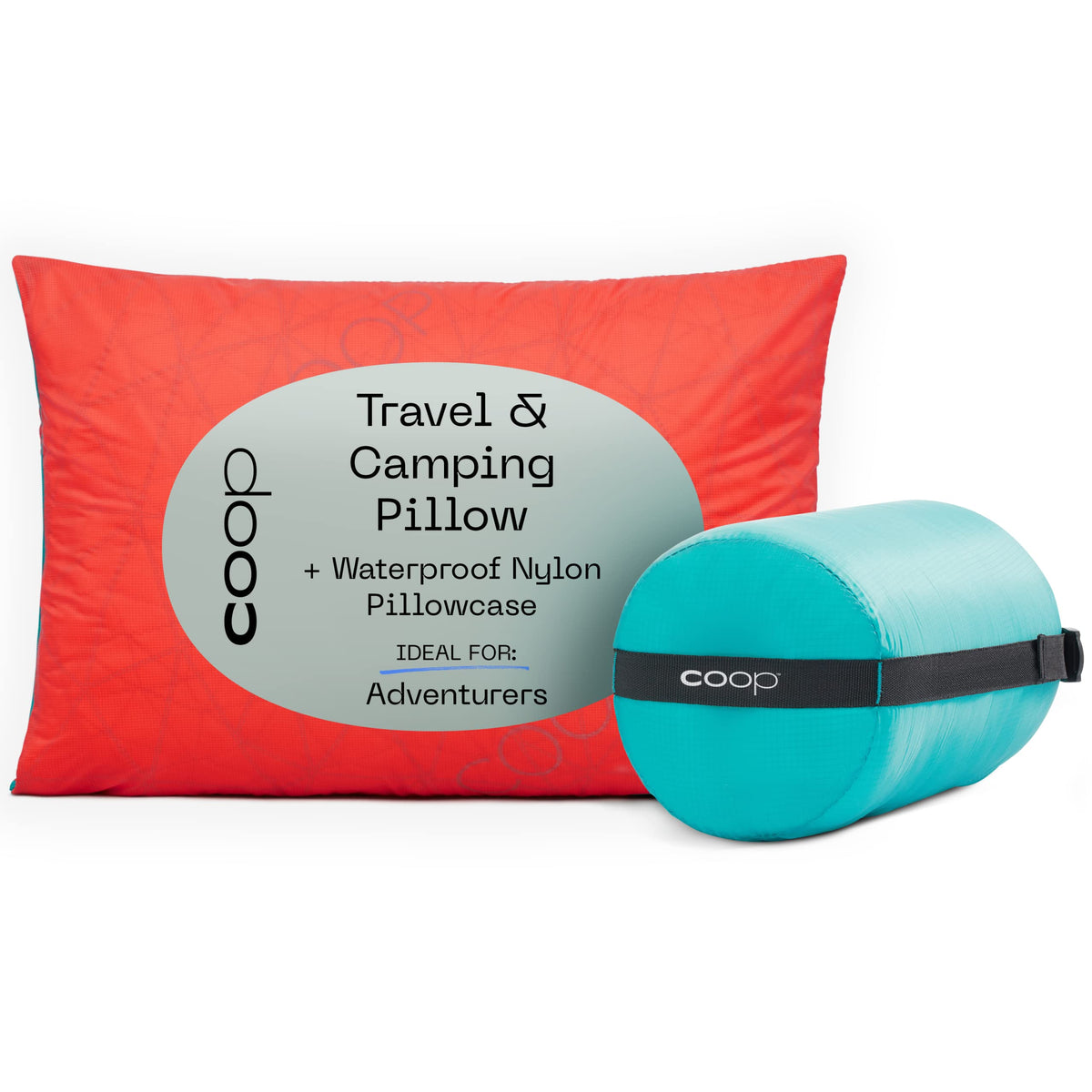 Coop Home Goods Adjustable Travel Pillow - 1 Camping Pillow And 1 Red Pillowcase Bundle With Compressible Stuff Sack - Memory Fo