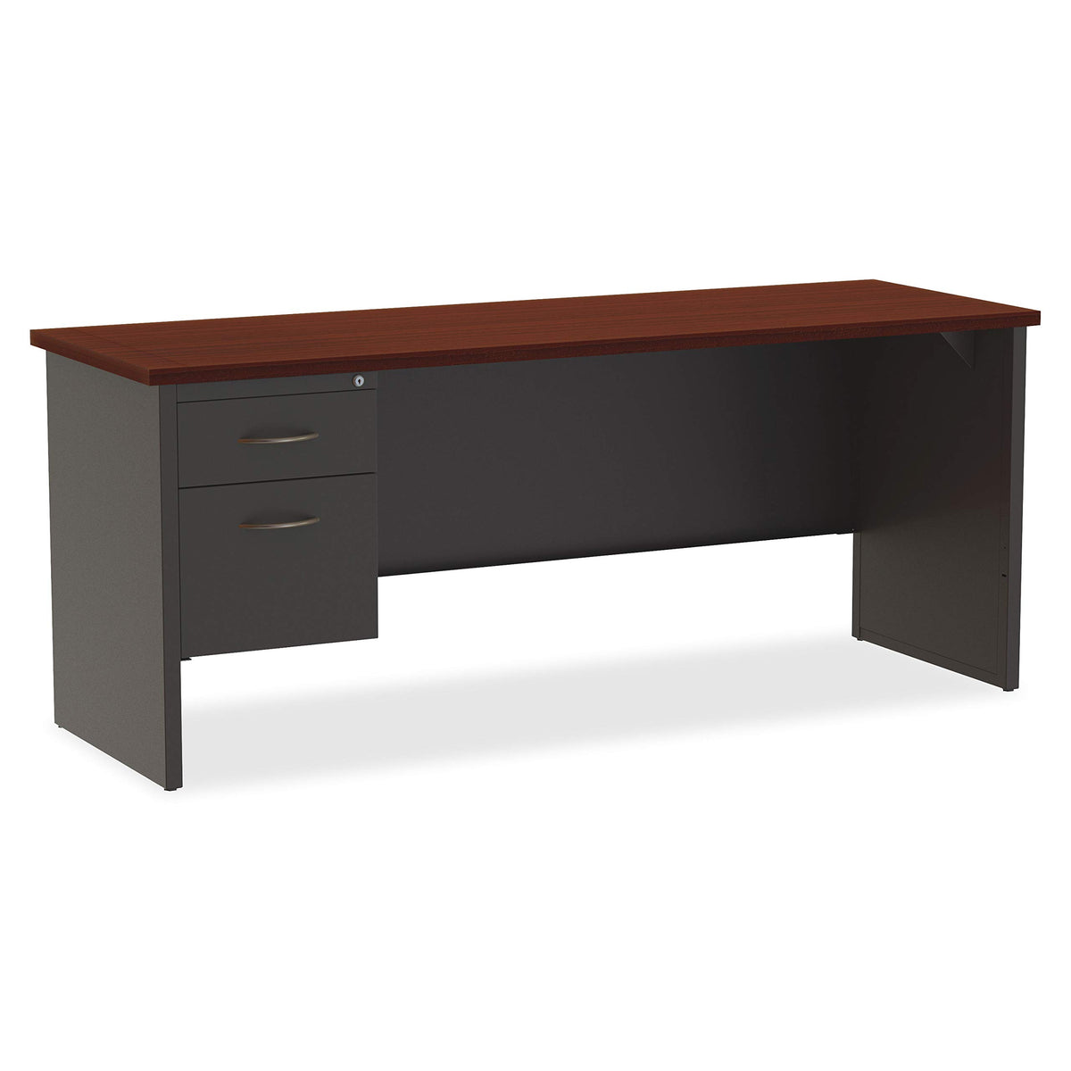 Lorell Mahogany Laminate Comm. Steel Left-Pedestal Credenza