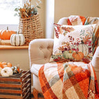 DFXSZ Fall Pillow Covers 20x20 inch Set of 2 Orange White Pumpkin Leaves Outdoor Throw Pillows for Home Couch Autumn Decoration TH27-A20