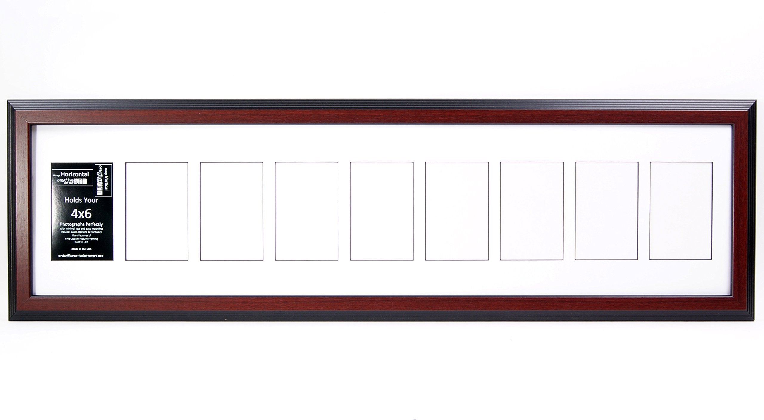 Creative Letter Art 4    x 6    Multiple Opening Picture Frame Collage with 9 holes, Congress Mahogany Frame with 10 x 40-inch W