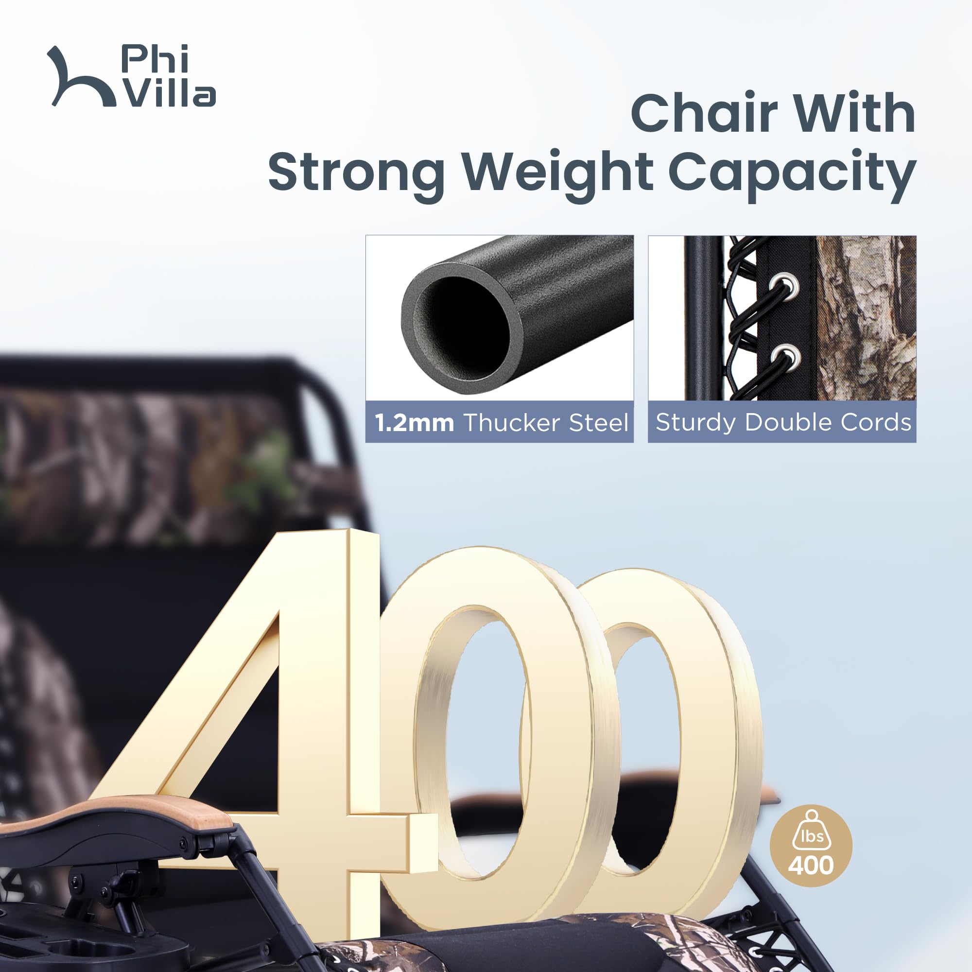 Phi Villa Xxl Oversized Padded Zero Gravity Chair, Foldable Patio Recliner, 30' Wide Seat Anti Gravity Lounger With Cup Holder, Set Of 2, Support 400 Lbs (Camouflage)