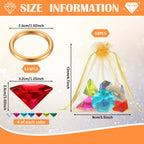 Chalyna 45Pcs Acrylic Diamond Gem Jewelry Alloy Gold Round Ring Set Halloween Party Favor Pirate Treasure Hunting Cake Decor Wit