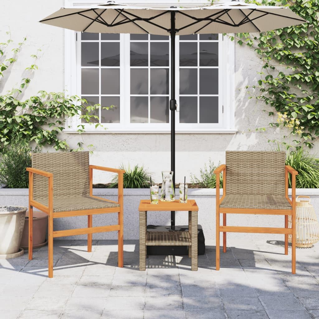 vidaXL – Patio Chairs/Outdoor Garden Furniture/2 Pcs Beige Poly Rattan/Solid Wood – Comfortable Seats with Supportive Backrest & Armrests for Deck/Patio – Durable & UV-Resistant