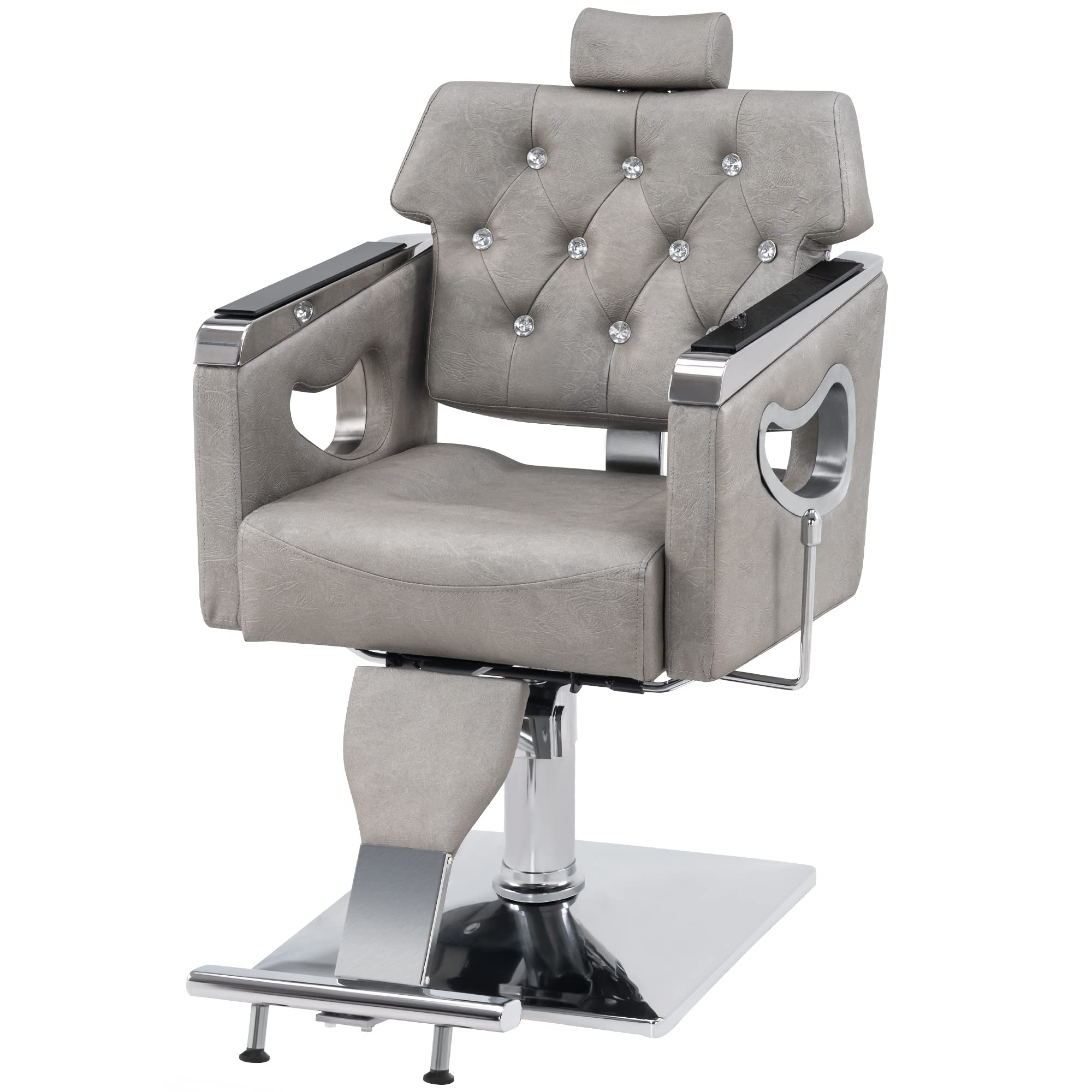 Barberpub Barber Chair Reclining Salon Chair For Hair Stylist, Antique Hair Spa Salon Styling Beauty Equipment 8132 (Silver Grey