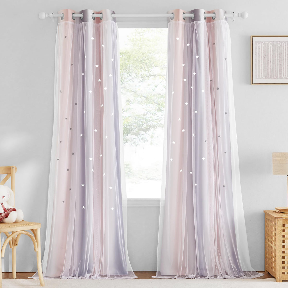 Nicetown 2 Panels Stars Blackout Curtains For Bedroom Girls Kids Baby Window Decoration Double Layer Star Cut Out Aesthetic Livi