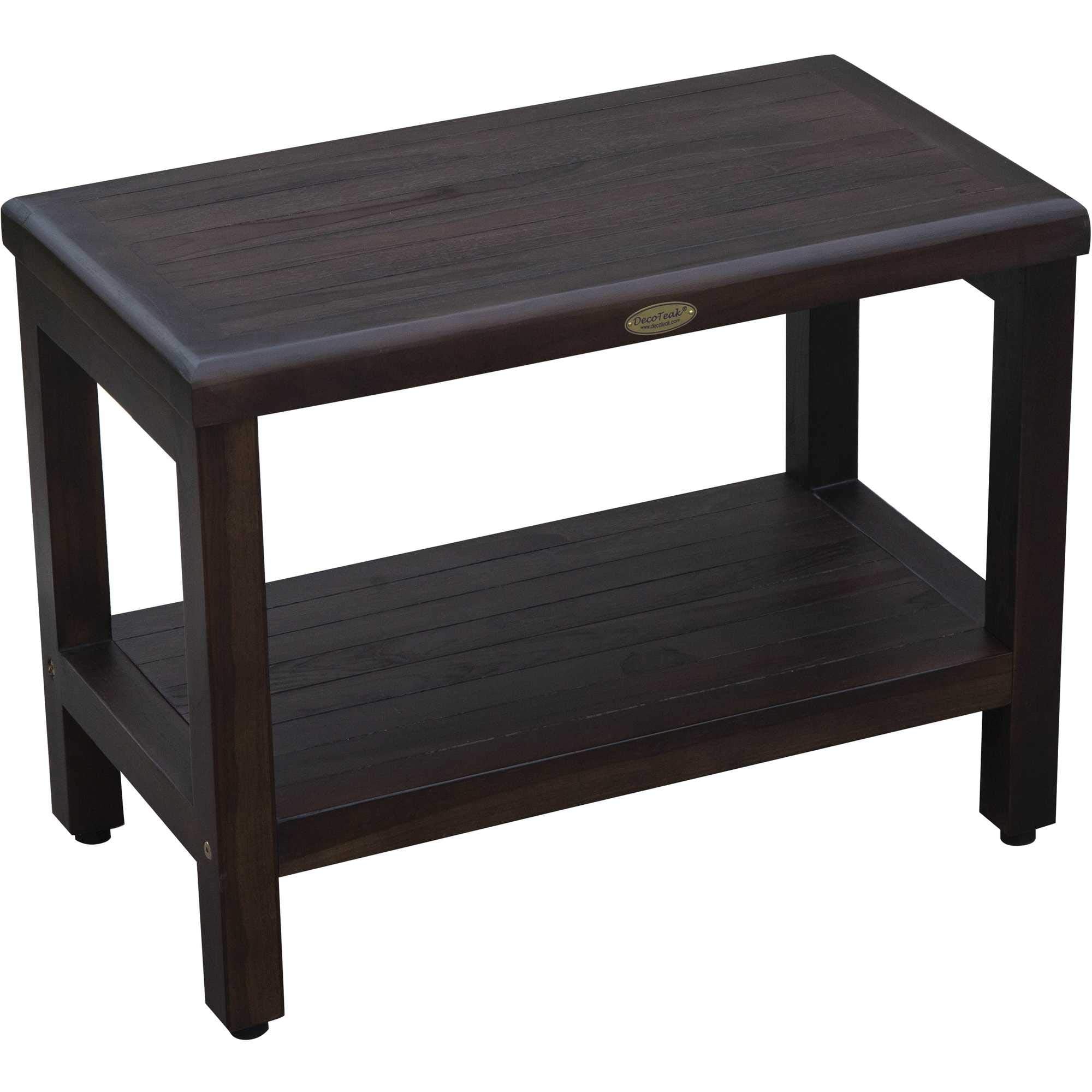 Homeroots Rectangular Teak Shower Bench With Shelf In Brown Finish