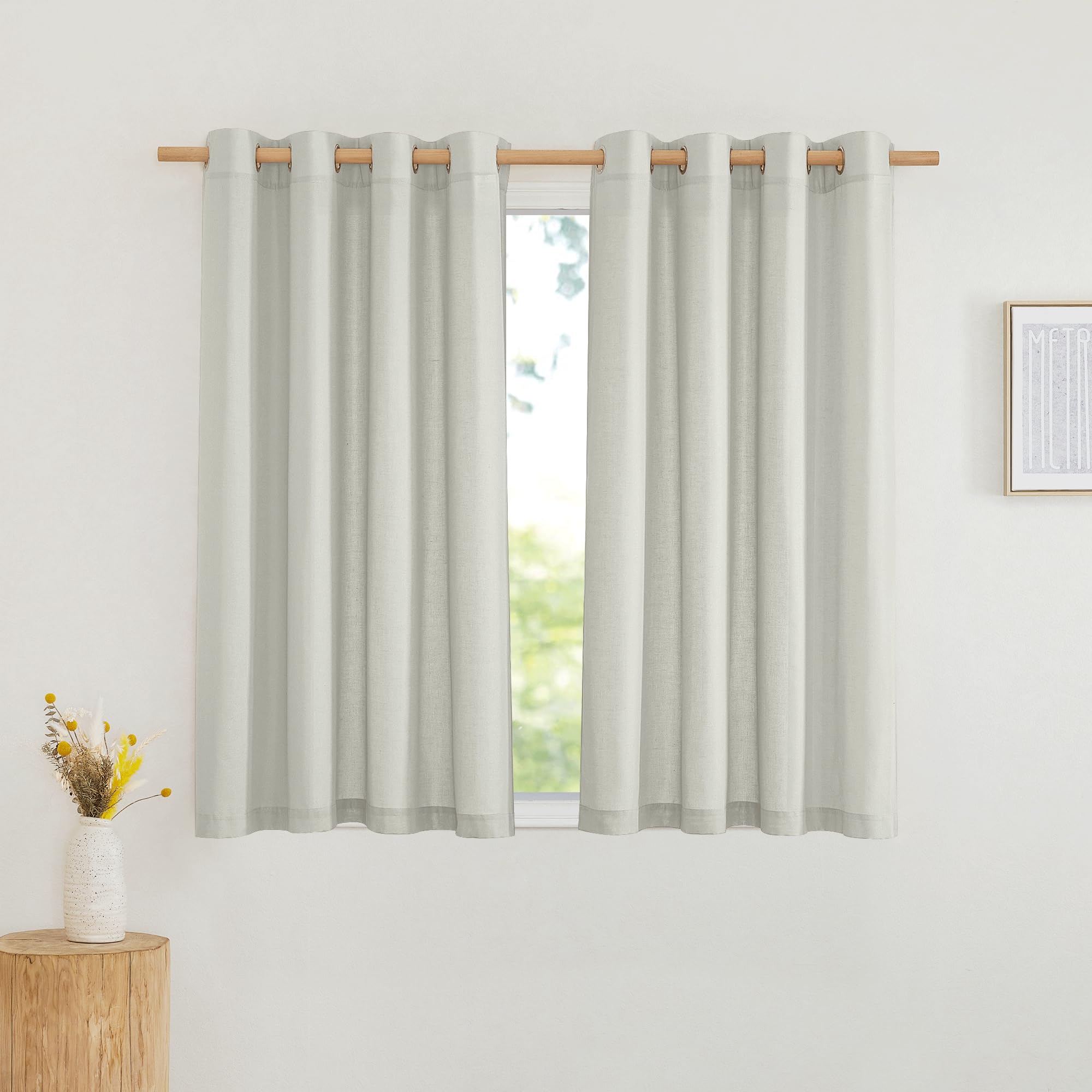 Nicetown Thick Linen Short Grey Curtains Privacy Assured For Bedroom, Grommet Rustic & Retro Light Filtering Window Treatment Li
