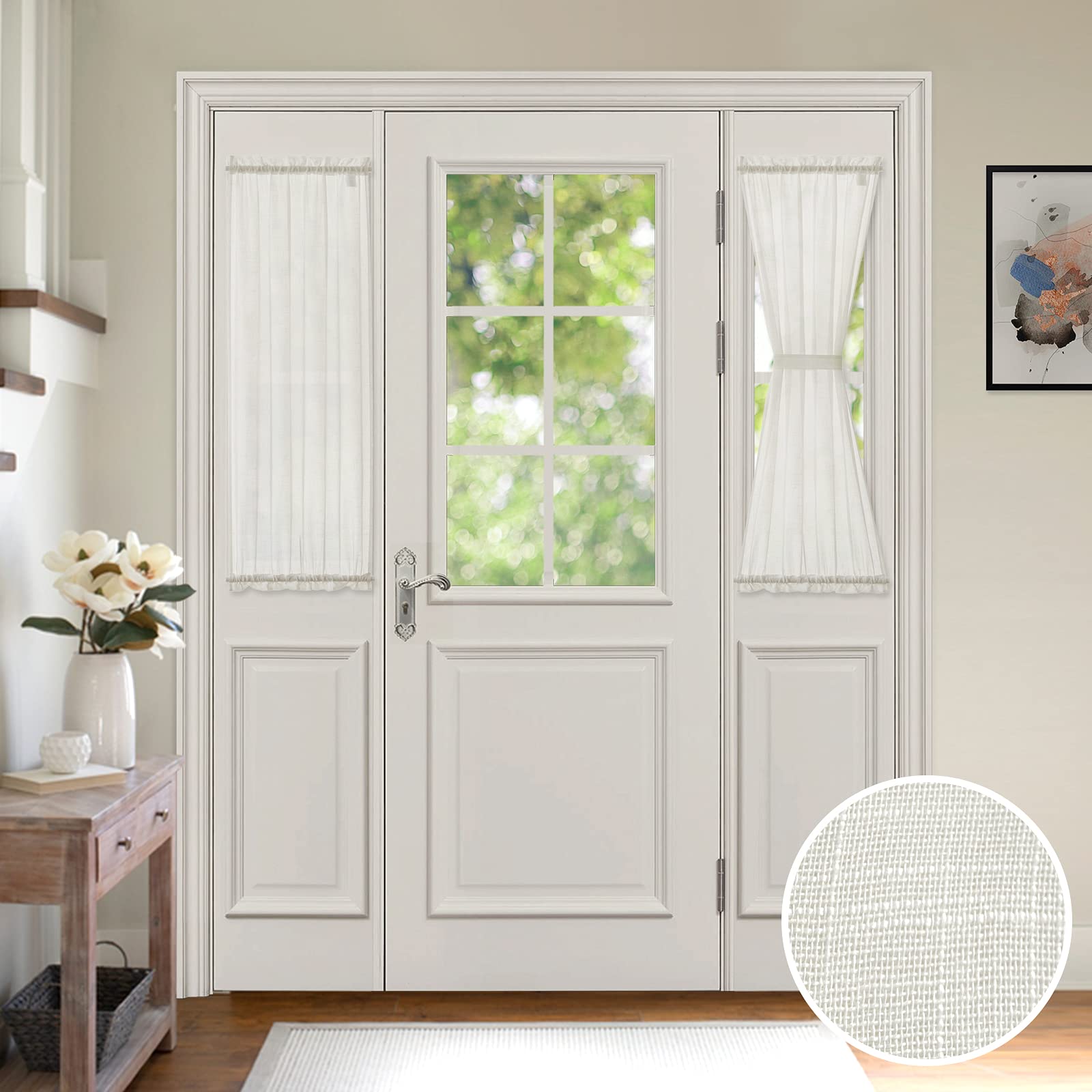 Miulee Sidelight Door Curtains Set Of 2 With Translucent Look Faux Linen Light Filter Window Sheers And Voile 25 Inches Wide By