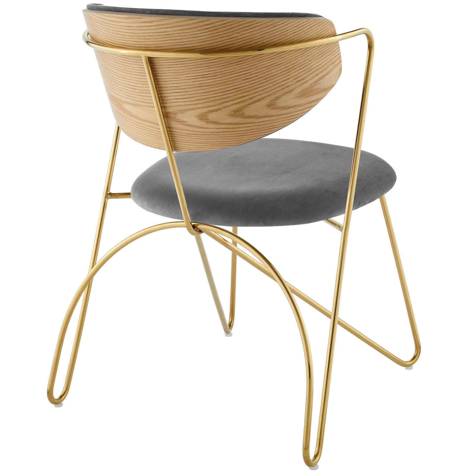 Modway Prevail Mid-Century Performance Velvet Metal Frame With Hairpin Legs Accent Dining Room Chair, Gold Gray