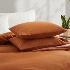 Lovque Burnt Orange Cotton Duvet Cover Queen Size, Linen Like Natural Bedding Set With Zipper Closure (No Comforter), 90X90 Inch
