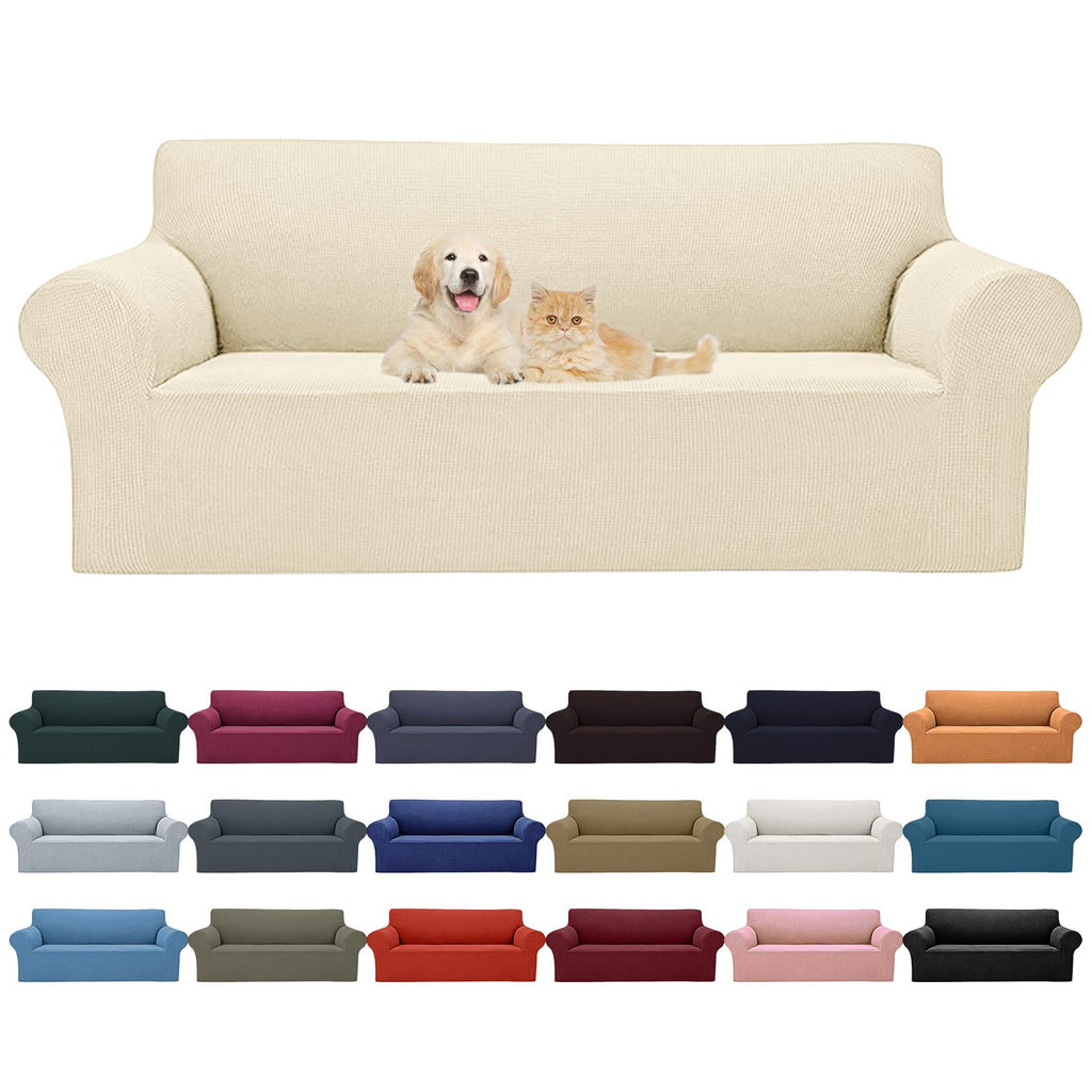 2025 New Stretch Oversized Sofa Slipcovers Couch Sofa Cover For 4 Seater Furniture Protector Covers With Elastic Bottom Jacquard Fabric Small Checks For Pets, Kids - Beige