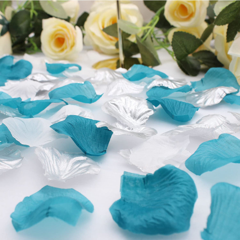 900Pcs Teal Silver White Silk Rose Petals Turquoise Aqua Artificial Flower Petals For Wedding Party Table Confetti Aisle Runner