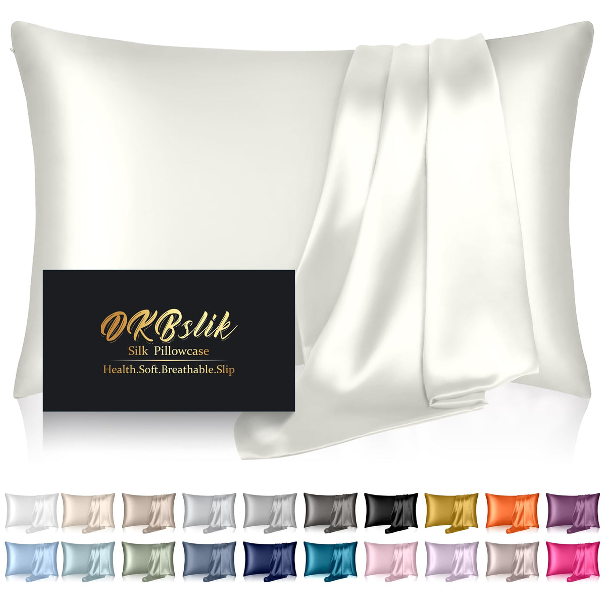 Mulberry Silk Pillow Cases Queen Size, Silk Pillowcase For Hair And Skin, Anti Acne Cooling Beauty Sleep Both Sides Natural Silk