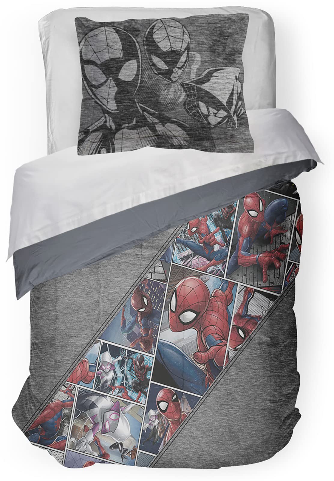 Marvel Spiderman Grunge Twin Comforter & Sham Set - Super Soft Kids Bedding - Fade Resistant Microfiber (Official Marvel Product