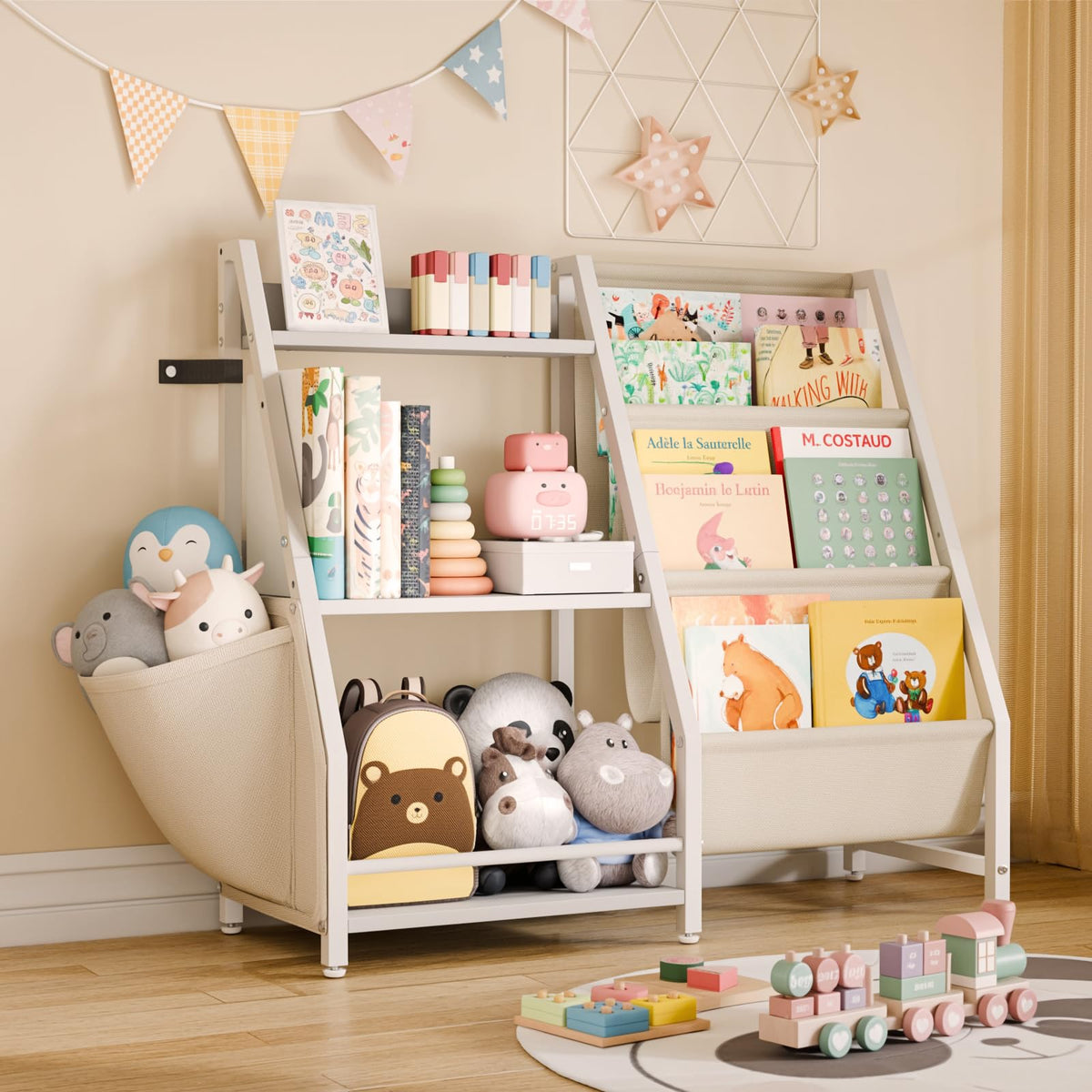 HAVLOTII Kids Bookshelf and Toy Organizer, 3 Tier Bookshelf for Kids, Montessori Bookcase Book Shelf for Kids Rooms, Bedroom, Pl