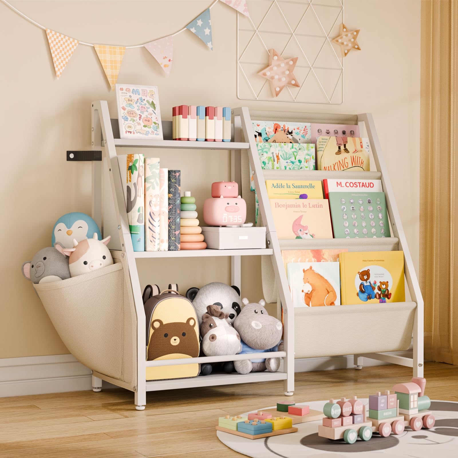 HAVLOTII Kids Bookshelf and Toy Organizer, 3 Tier Bookshelf for Kids, Montessori Bookcase Book Shelf for Kids Rooms, Bedroom, Pl