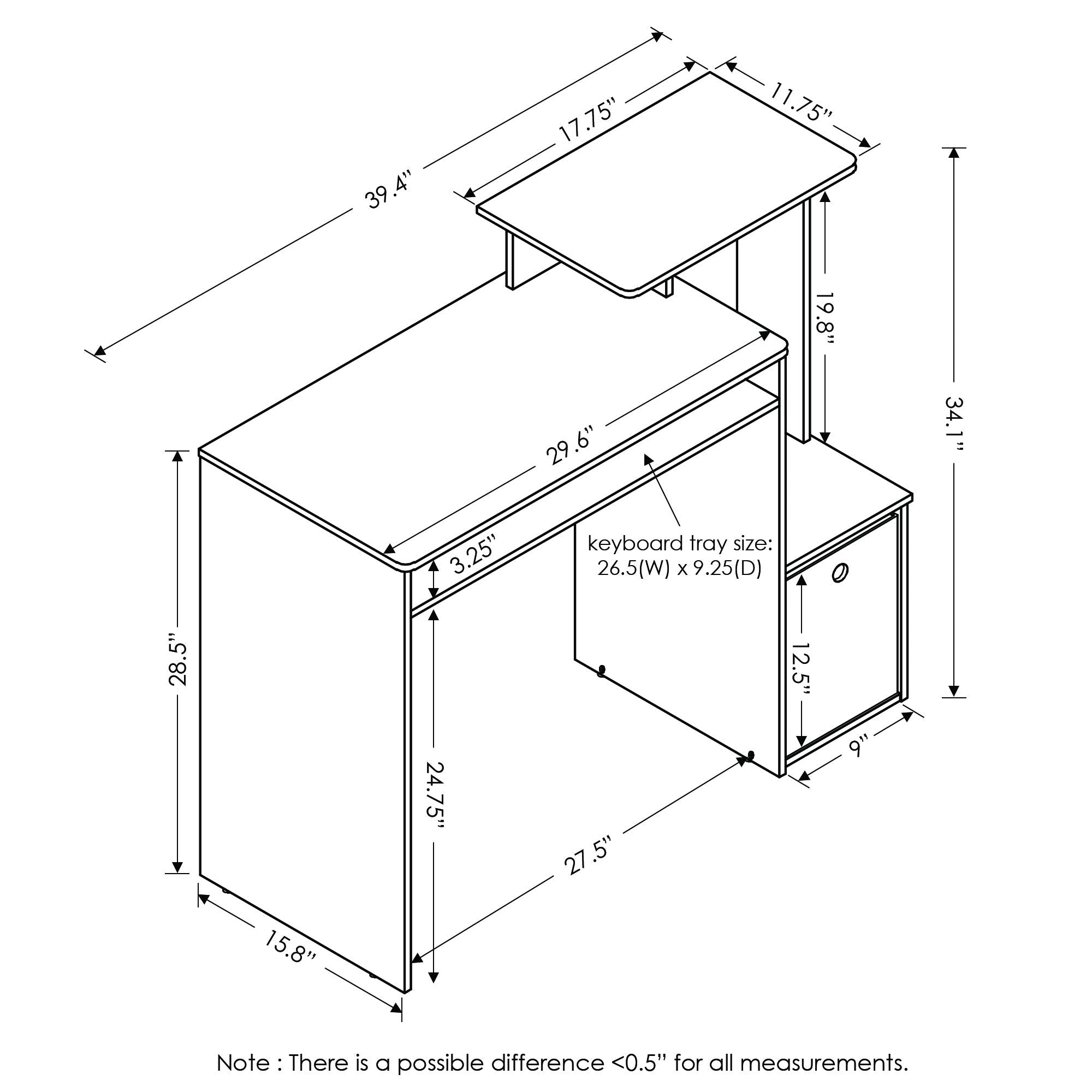 Furinno Econ Multipurpose Home Office Computer Writing Desk, Sonoma Oak/Ivory