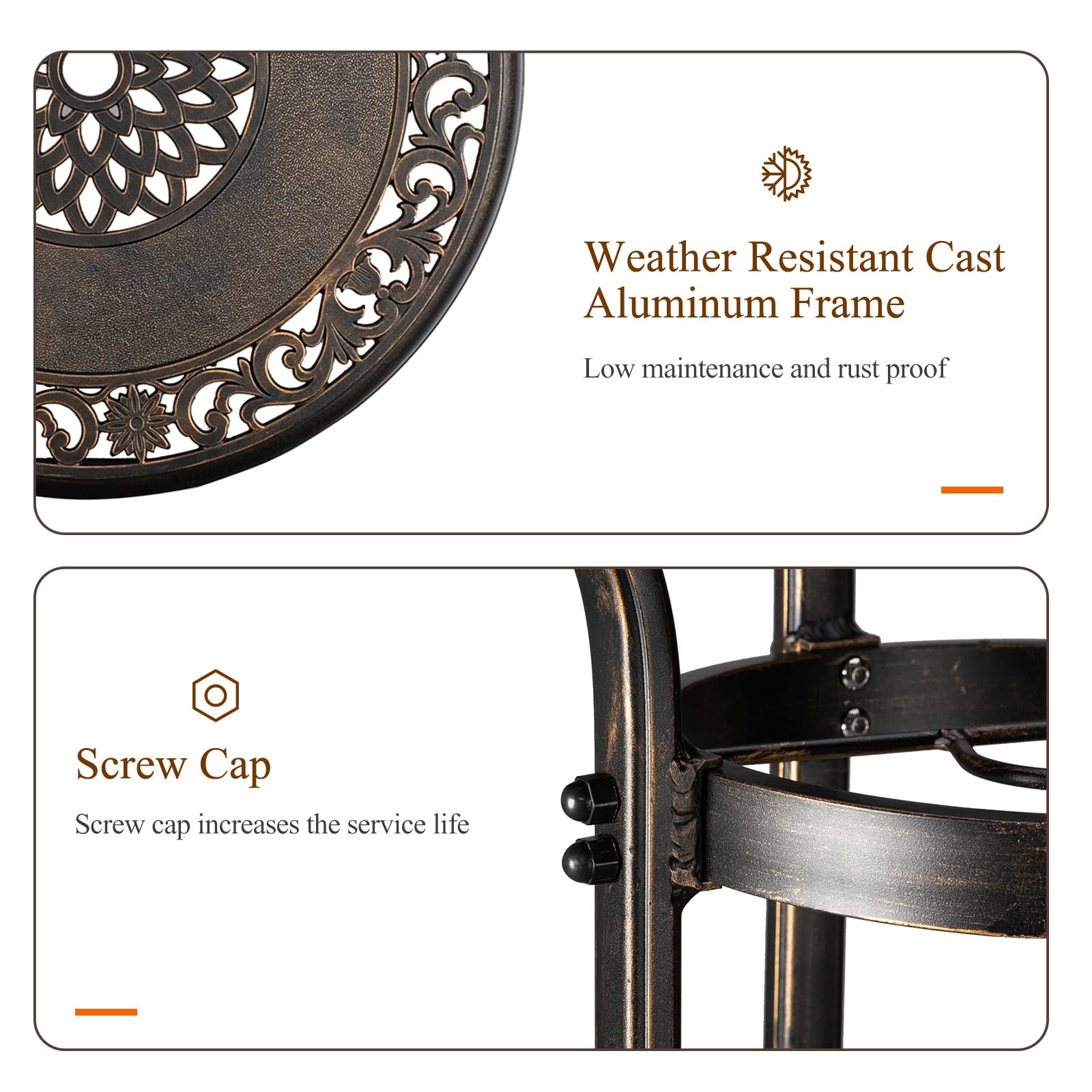 Vingli Outdoor Bar Table, Cast Aluminum Bar Height Patio Table With Umbrella Hole Patio Dining Table, Tall Outdoor Table Bistro Table Outdoor Furniture Garden Table 32' Dia X 41 H (Bronze)…