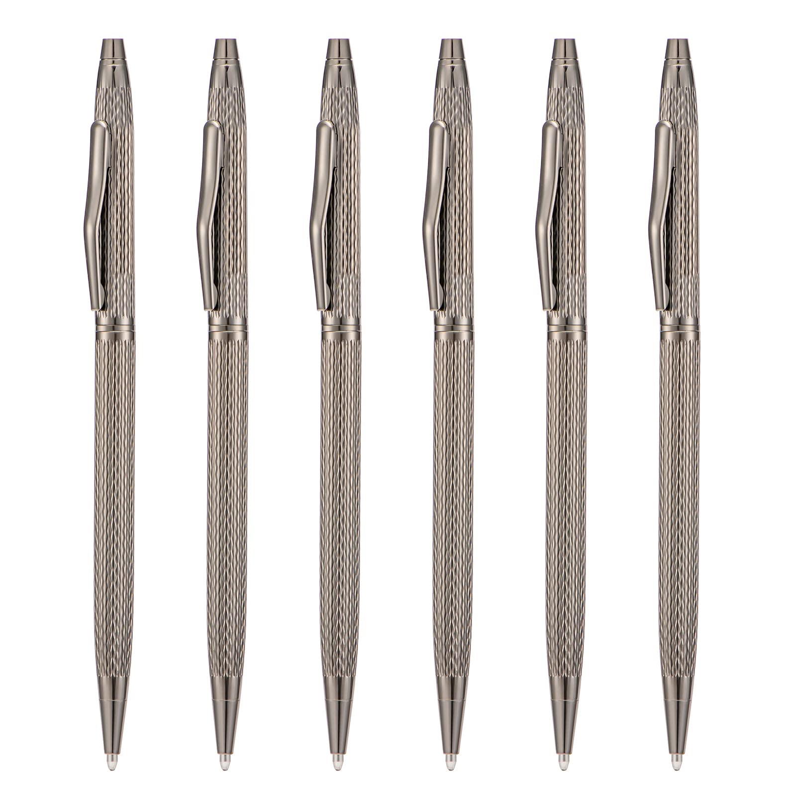 Wikult 6 Pack Jet Black Slim Metal Ballpoint Pen, 1Mm Medium Point Black Ink Smooth Writing, For Business Office Teacher Student