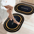 SITTELLA Rubber 2 Pieces (3.5Mm) AntiSkid Water Soaking Bathroom Print Door Oval Mat, Water Absorbent Mat (40X60Cm) Black