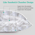 Three Geese White Goose Feather Bed Pillows Standard Size Set Of 1- Soft 600 Thread Count 100% Cotton, Medium Firm,Soft Support