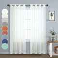 Pitalk White Semi Sheer Curtains 90 Inches Long for Living Room 2 Panels Set Rod Pocket Faux Linen Textured Lightweight Flowy Se