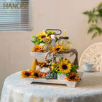 Hanobe Farmhouse Tiered Tray Stand: Rustic White Wood 2 Tier Serving Tray Decor Two Rectangle Wooden For Kitchen Counter Centerp