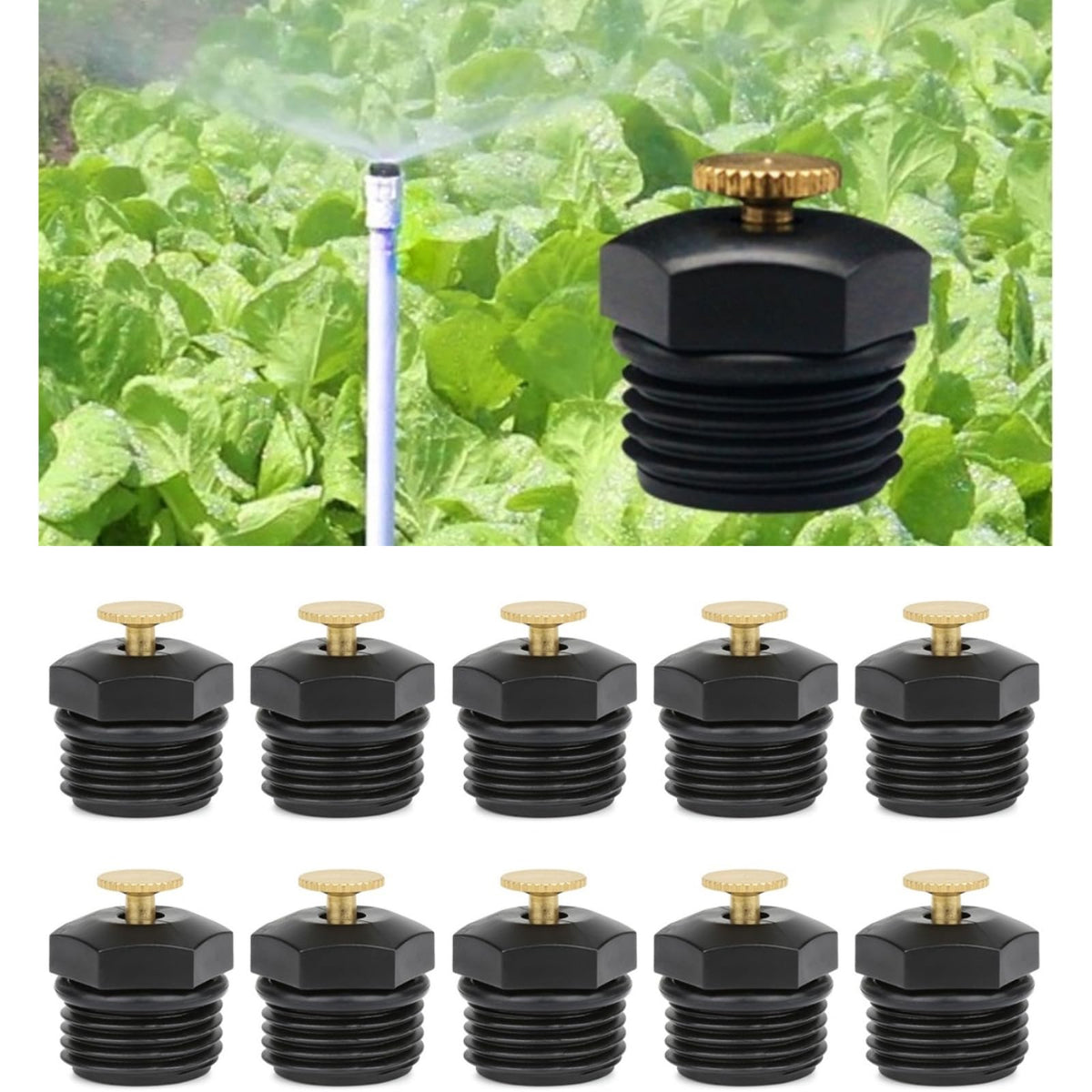 Yulaiyoen 10 Pcs Garden Irrigation Misting Nozzles 1/2' Adjustable Garden Lawn Watering 360 Misting Sprinkler Heads Micro Irrig
