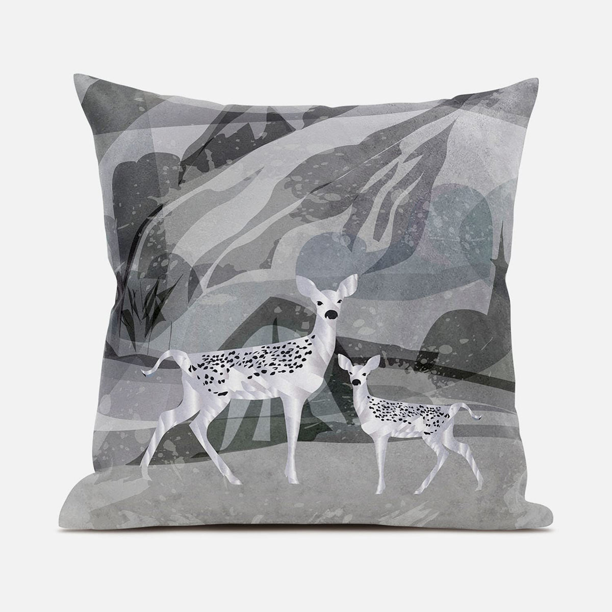 HomeRoots 16x16 Silver Black Deer Blown Seam Broadcloth Animal Print Throw Pillow